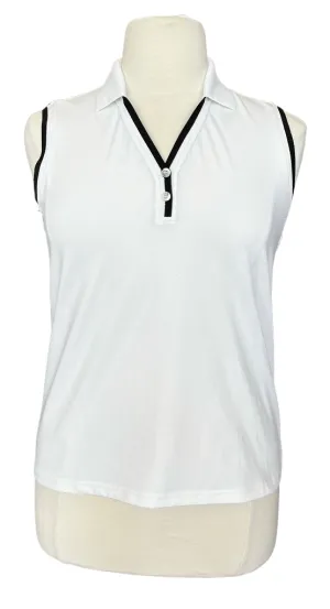 Izod White Sleeveless Golf Polo w/Black Trim Size XL